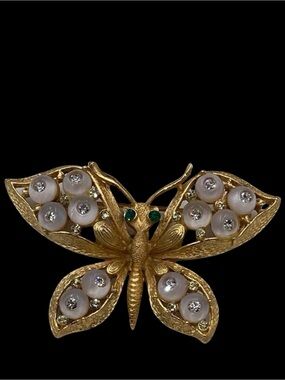 Vintage CoroCraft Shoe Button Butterfly Brooch
